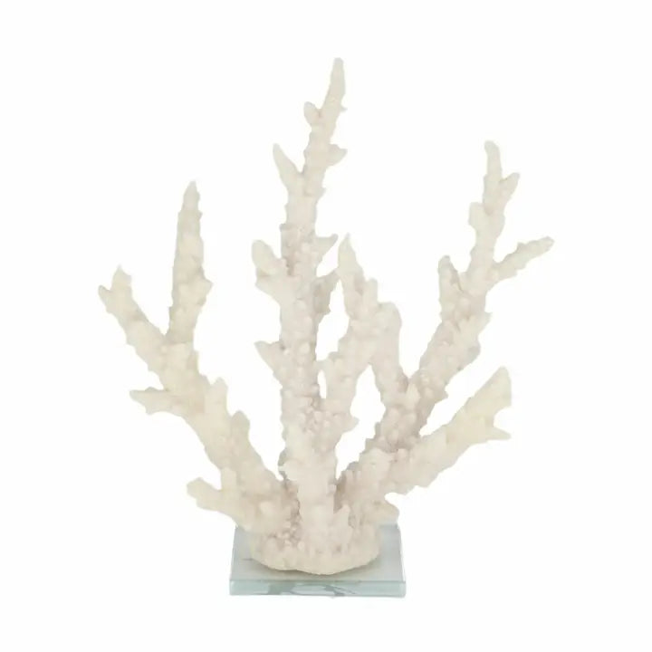 White Branching Coral Sculpture on Glass Base