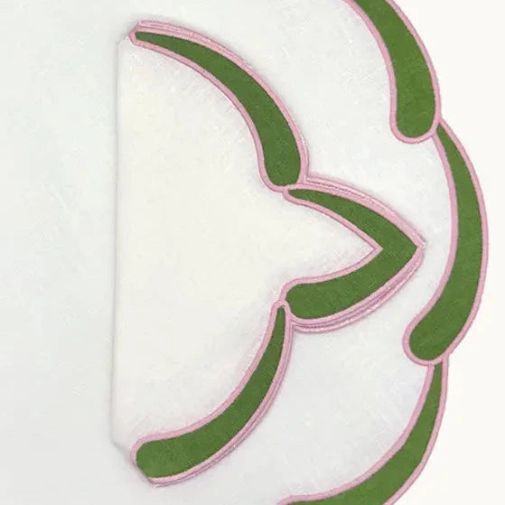 Poppy Green Appliqué Linen Napkin (Set of 4)