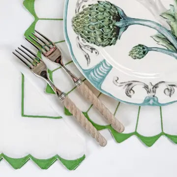 Charlotte Green Embroidered Scalloped Napkin (Set of 4)
