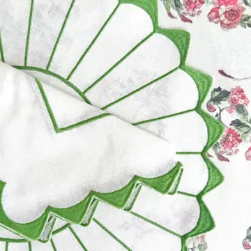 Charlotte Green Embroidered Scalloped Napkin (Set of 4)