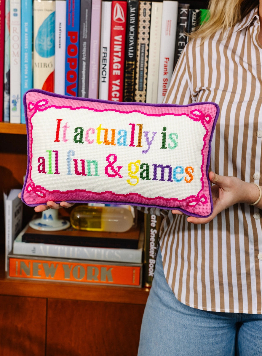 Fun and Games Needlepoint Pillow