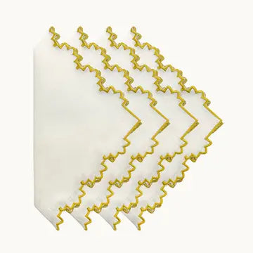 Gardenia Gold Embroidered Linen Napkin