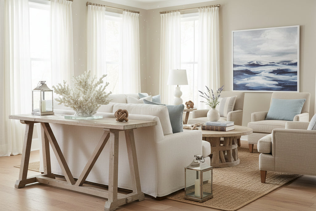 Decorative piece of white coral on a clear base against a light gray background