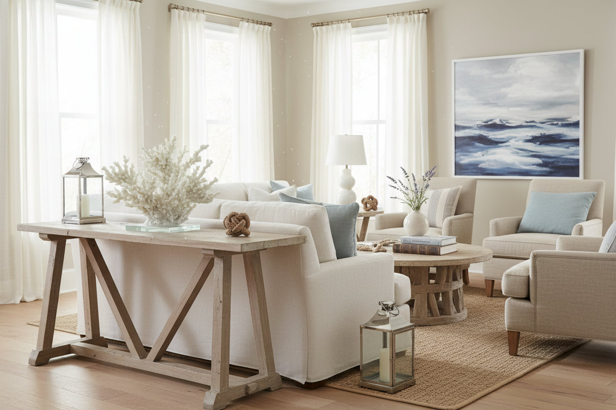 Decorative piece of white coral on a clear base against a light gray background