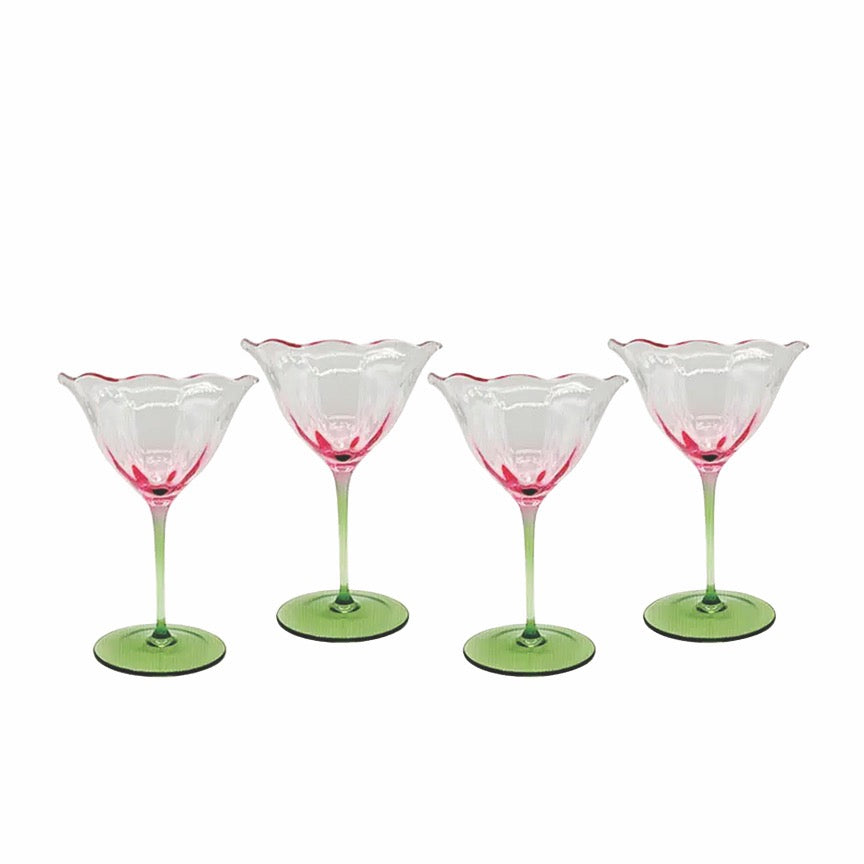 Lily Pink & Green Wine Glass Set for 4