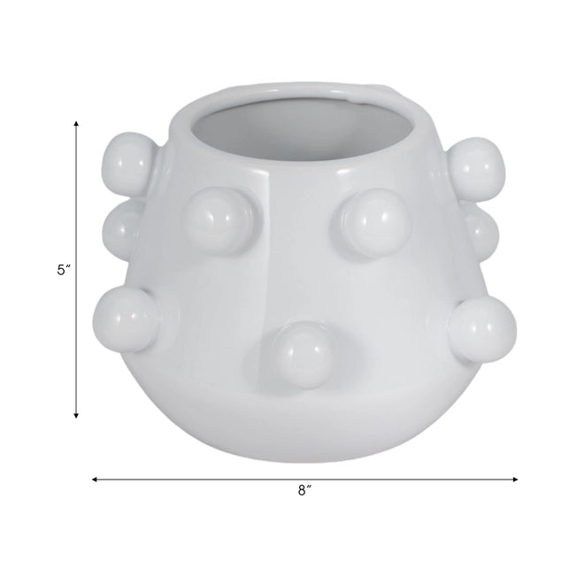 White textured vase with dimensions on a white background