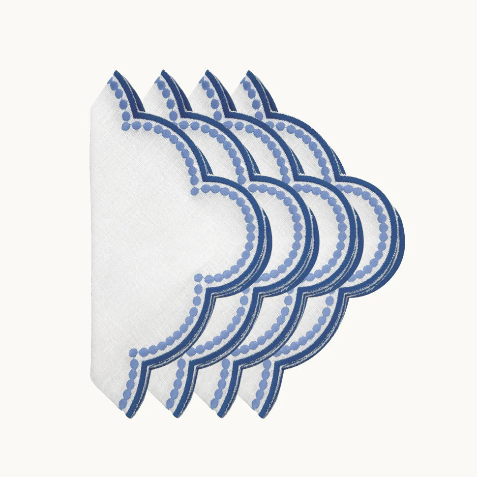 Lilibeth White & Blue Embroidered Linen Napkin