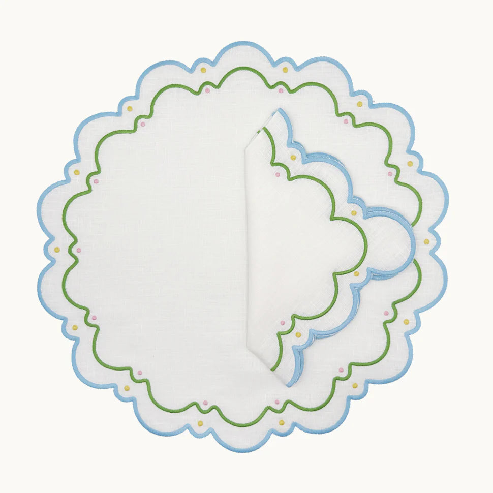 Sugus Embroidered Linen Scalloped Napkin